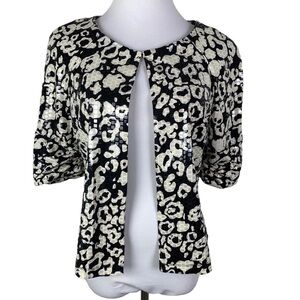 Perceptions New York Glam Open Jacket Women's 12 Ruched Sleeves Plastic Squares